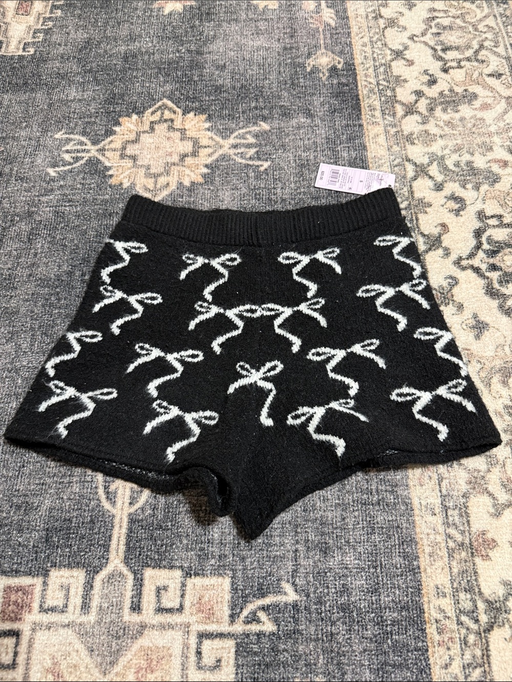 wild fable Black Knit Bow-Pattern Bike Shorts